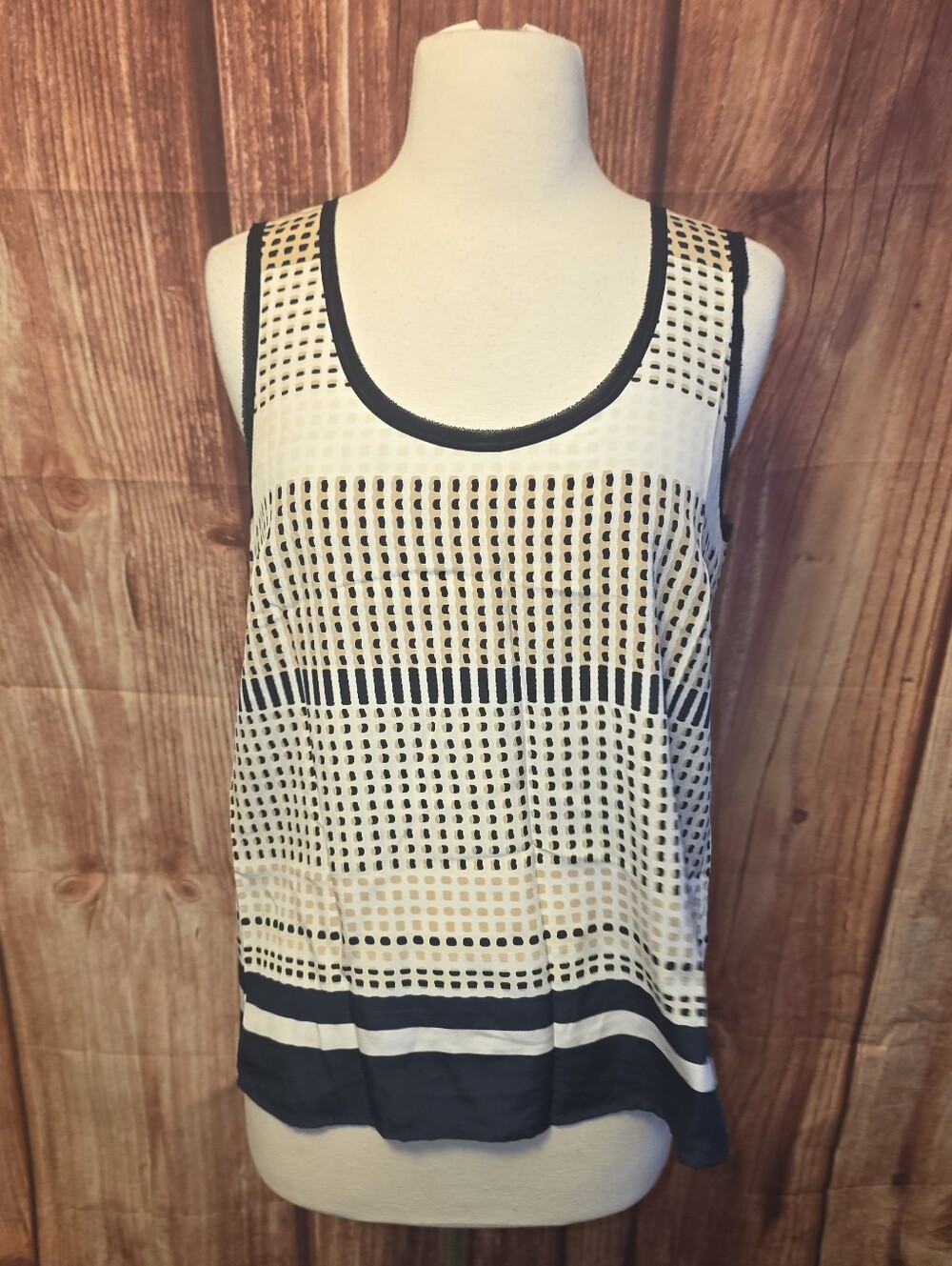 Vince Silk Tank Top Size S Cream/Beige/Navy